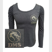 Adult Long Sleeve Grey & Navy Striped Bling