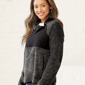 Women's Quilted Fuzzy Fleece Snap Placket Pullover